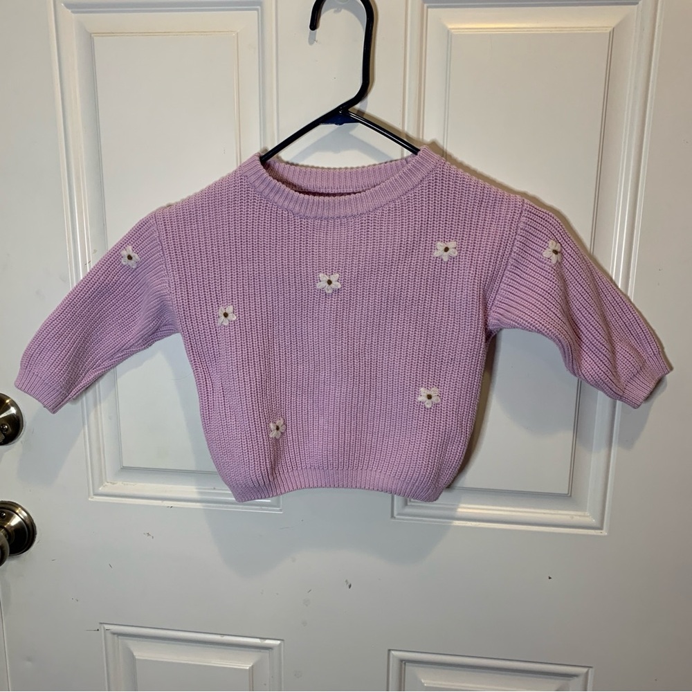 Lavender Purple Knit Baby Sweater Cozy Floral Size 90 (24 months)